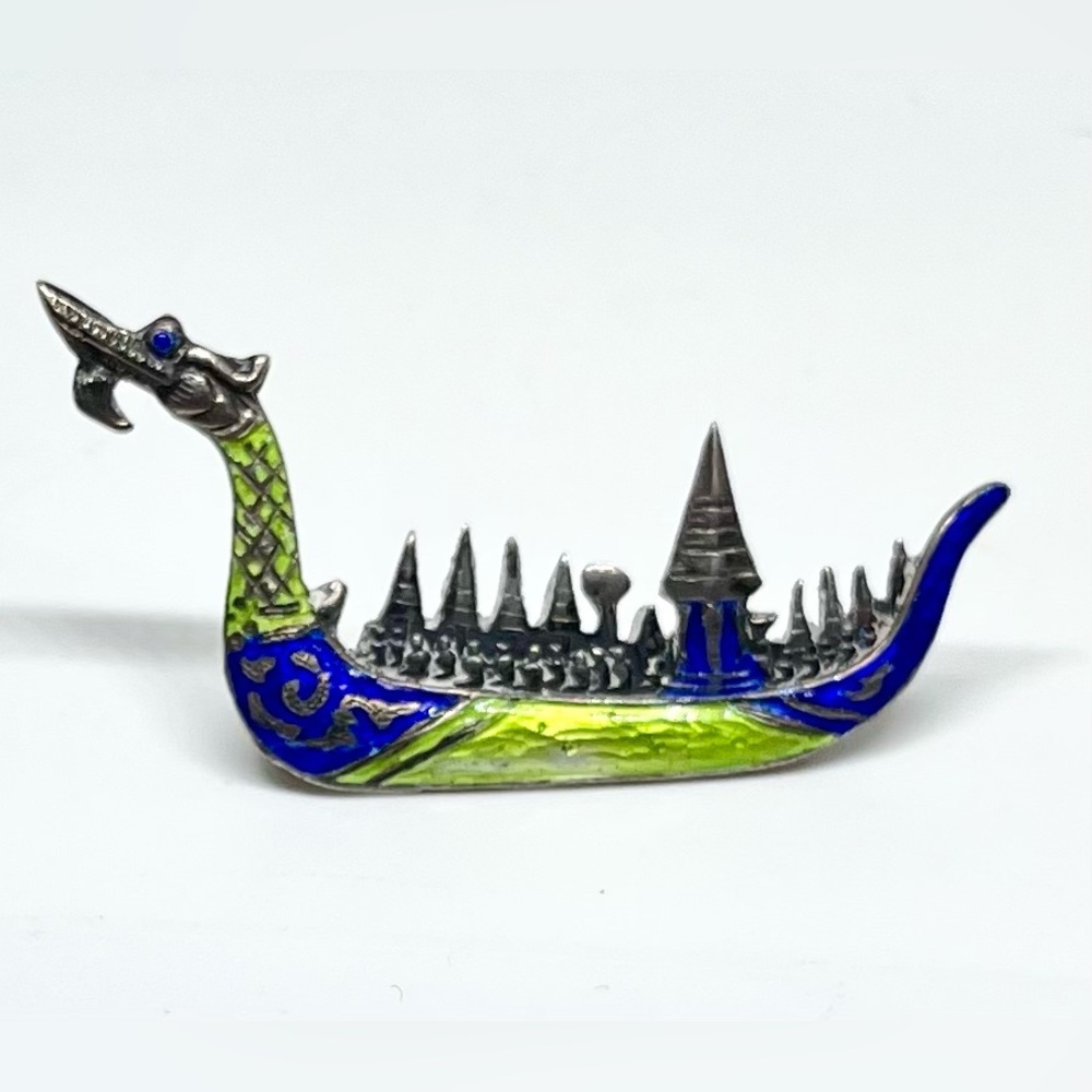 Vintage 925 Siam Dragon Boat Pin